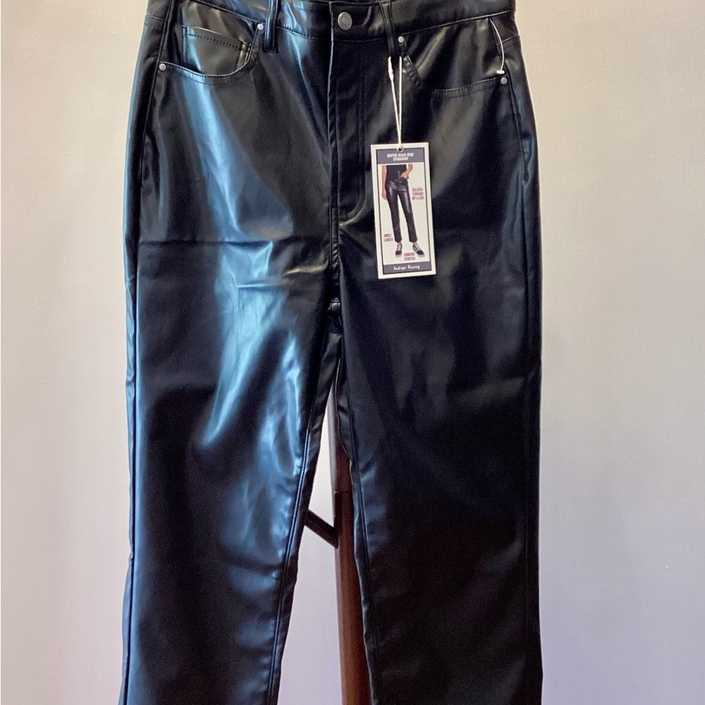 Indigo Rising 11/30 straight leg faux leather black pant.